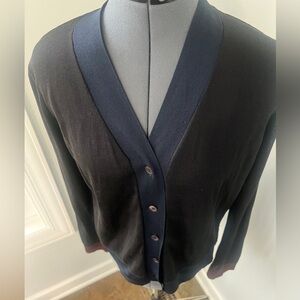 Marni Sz 44 Color block Cardigan 100% Silk Navy Black & Brown Made in Italy Sz M